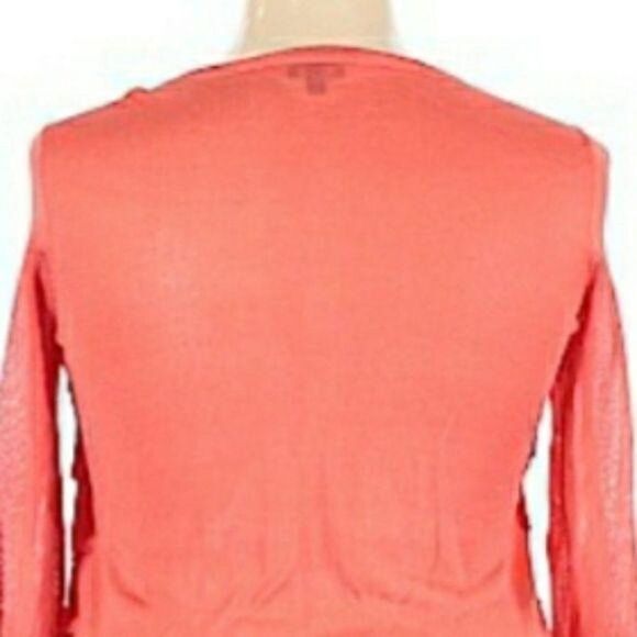 Talbots Cardigan Petite Plus Size 1XP Ruffle Knit Tiered Light Button Up Coral - Picture 7 of 10